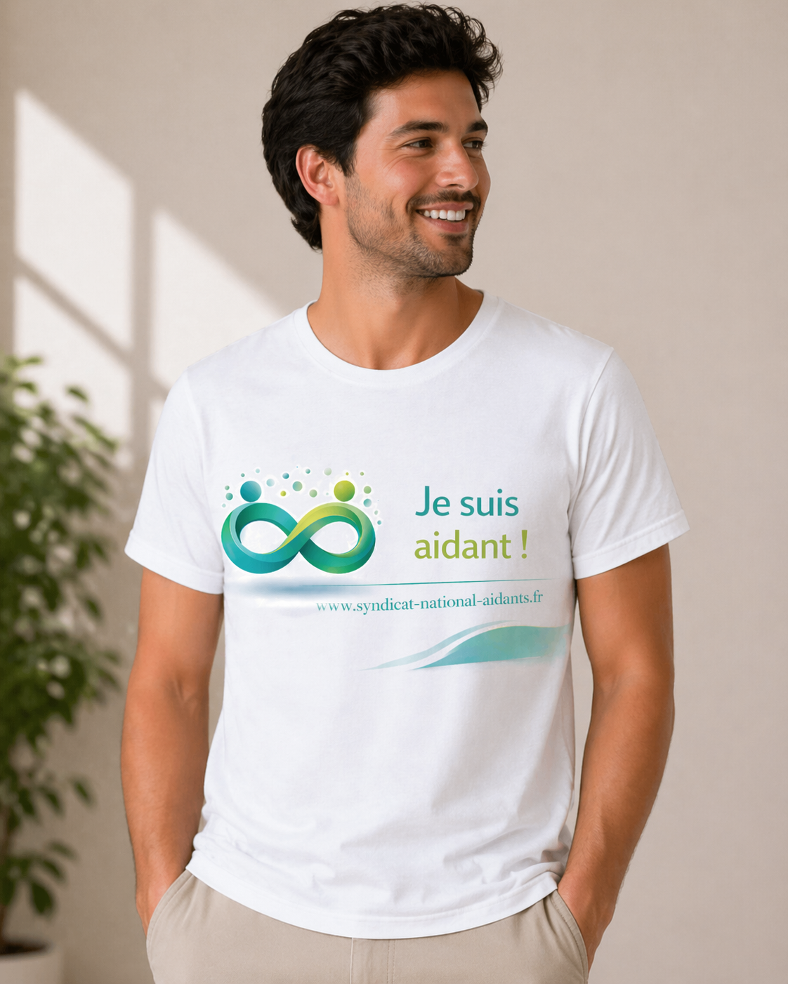 Tee-shirt solidaire blanc col rond –  je suis aidant !