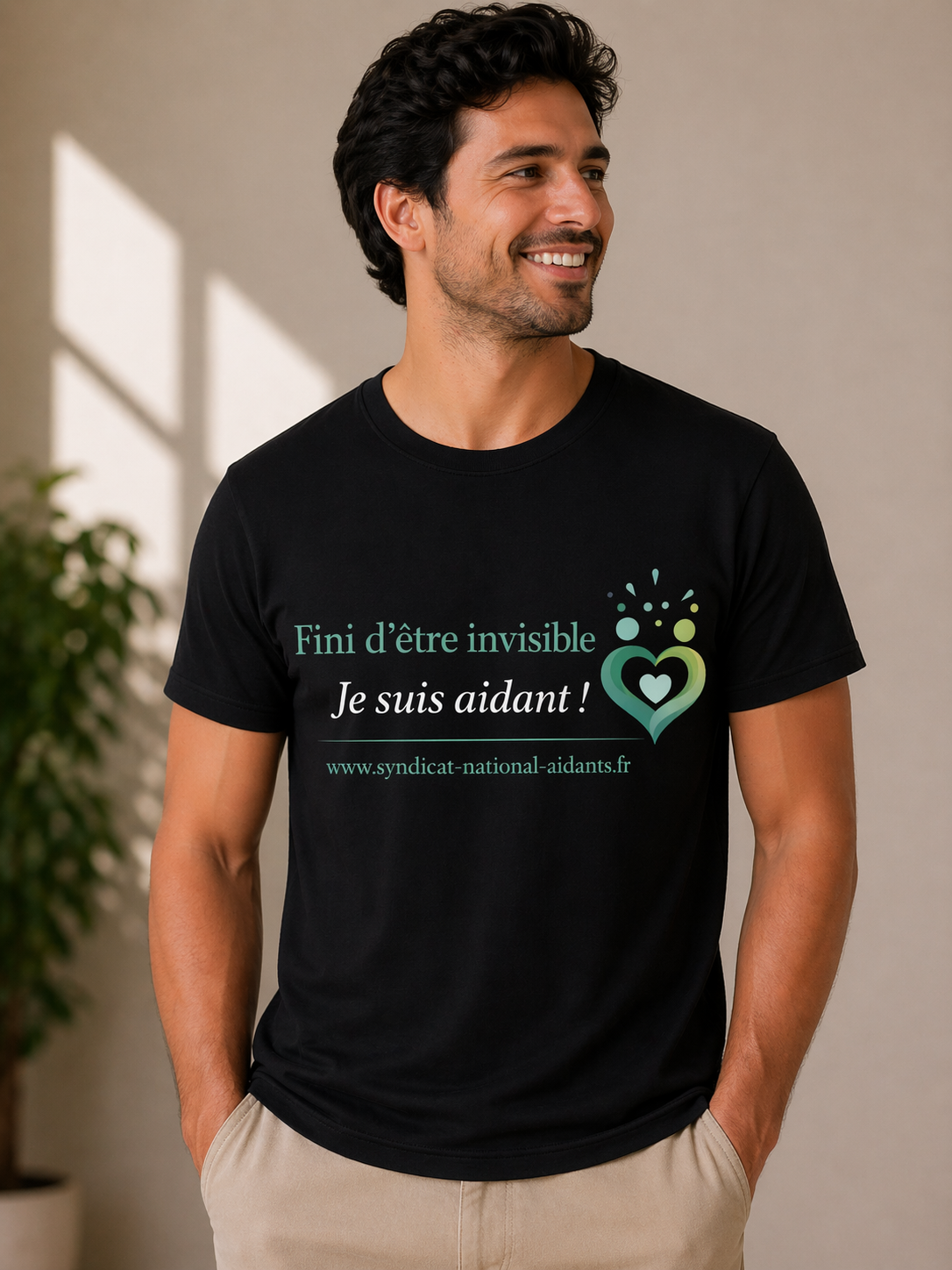 Tee-shirt solidaire noir col rond –  "Fini d'être invisible, Je suis aidant !"