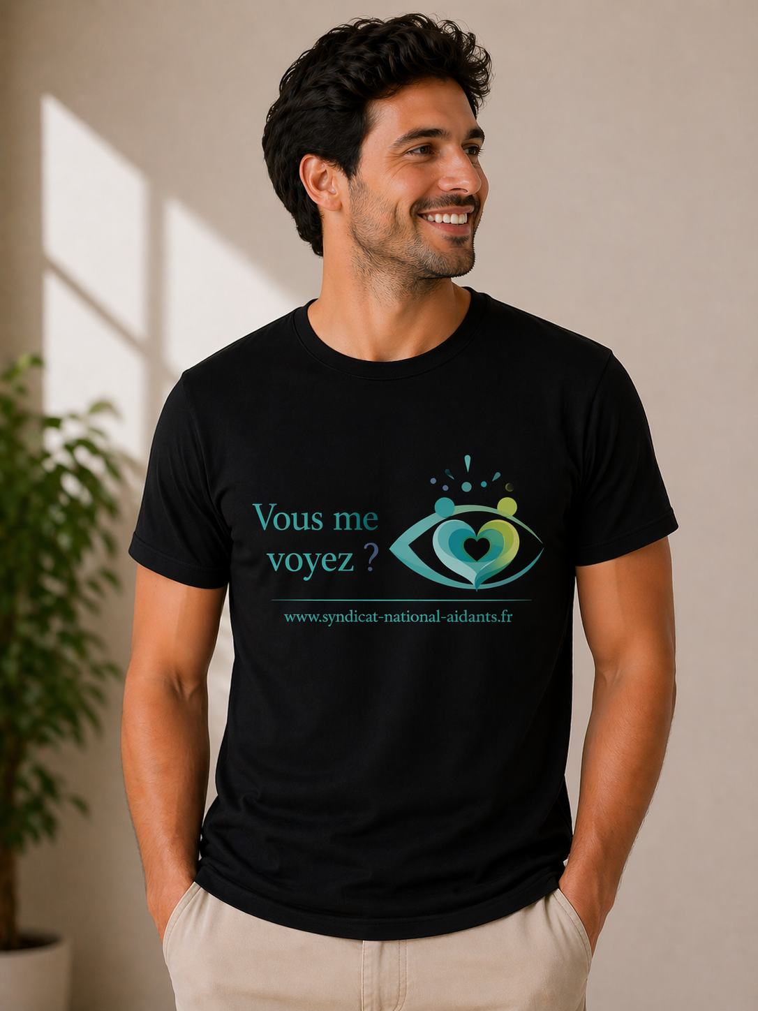 Tee-shirt solidaire noir col rond –  "vous me voyez ?"