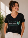 Tee-shirt solidaire noir col v –  "Fini d'être invisible, je suis aidante !"