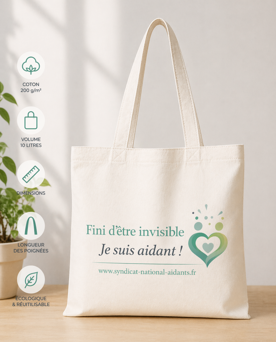 Tote bag solidaire – Fini d'être invisible, Je suis aidant !
