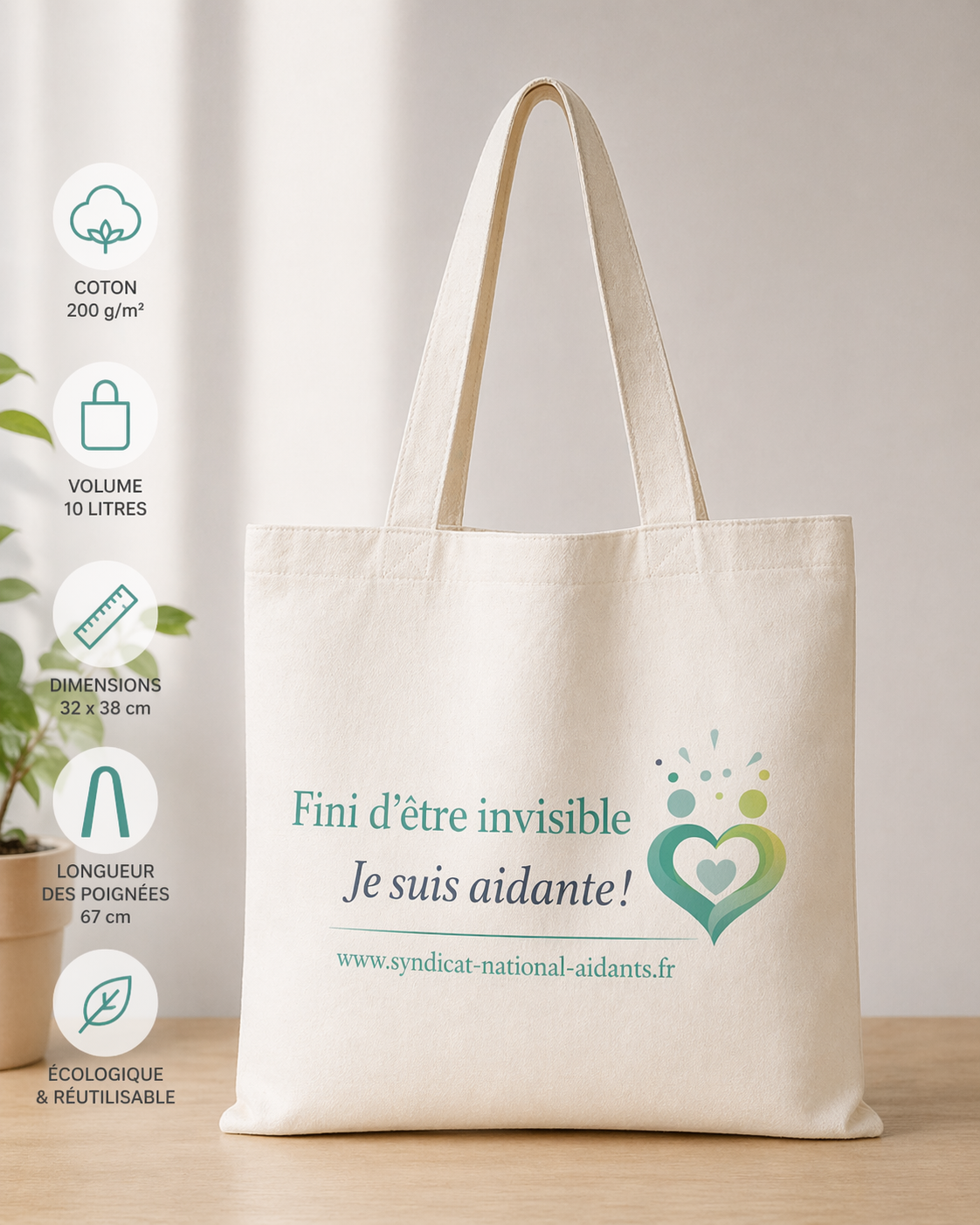 Tote bag solidaire – Fini d'être invisible, Je suis aidante !