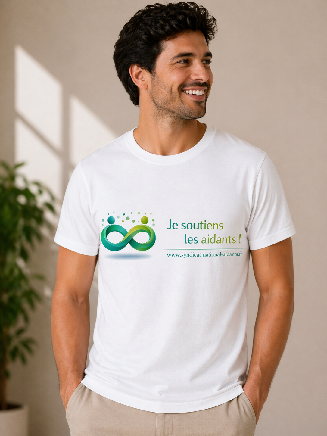 Tee-shirt solidaire blanc col rond –  "je soutiens les aidants !"