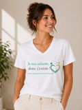 Tee-shirt solidaire blanc col v – Je suis aidante, donc j'existe !