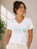 Tee-shirt solidaire blanc col v – Fini d'être invisible, je suis aidante !