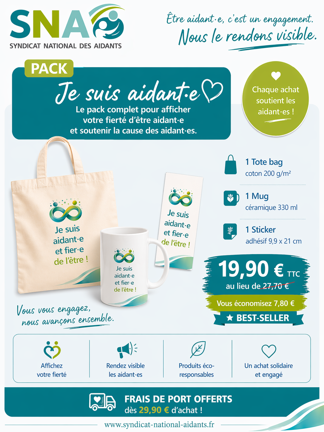 Pack "Je suis aidant·e" – Tote bag + Mug + Sticker