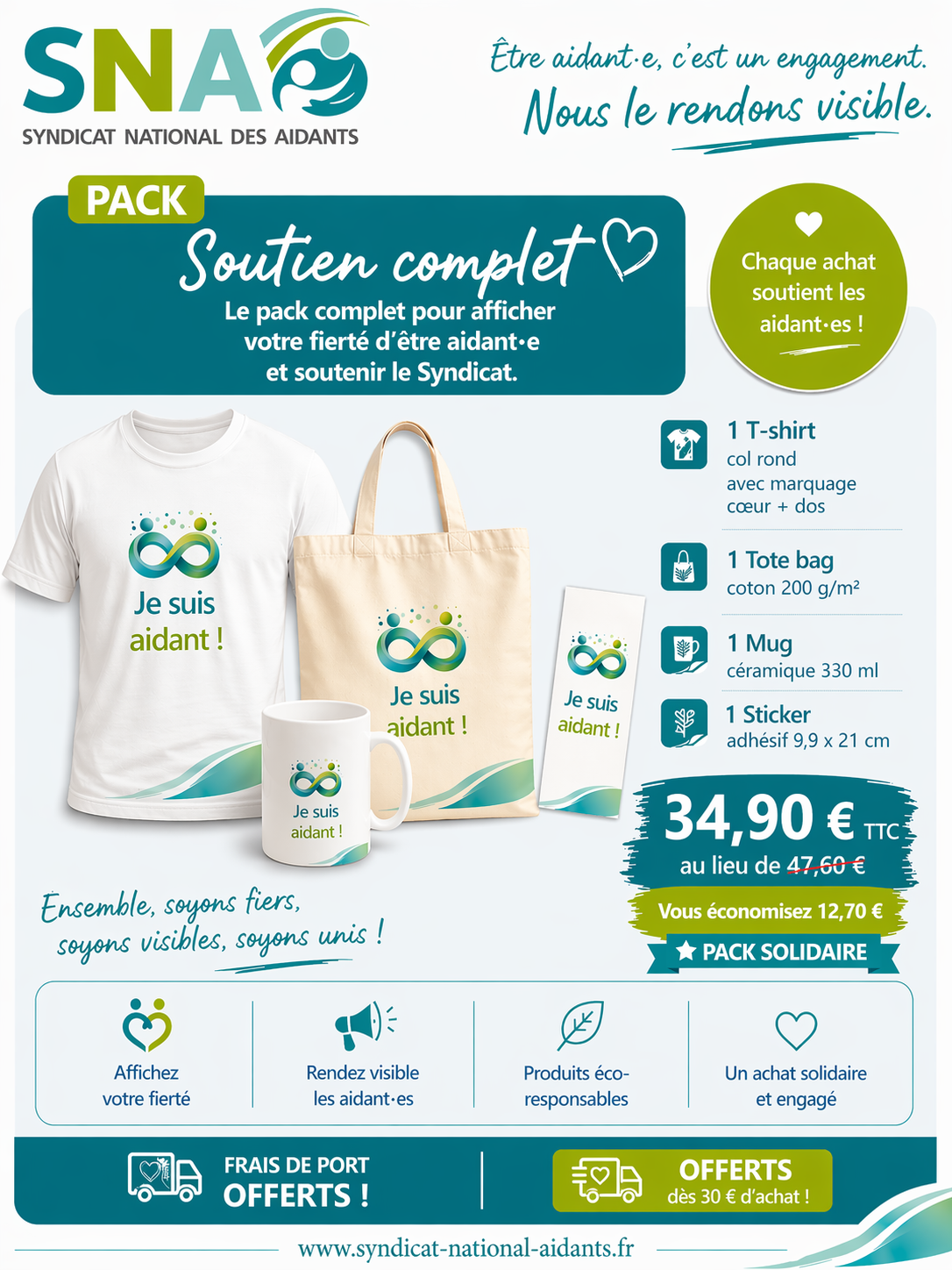 Pack Soutien complet – T-shirt + Tote bag + Mug + Sticker